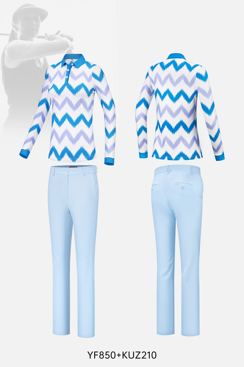 Áo polo dài tay đồng phục golf in logo miễn phí — Bộ đồ caddie nữ [Quần trên màu xanh nhạt] YF848 KUZ210/209, Bộ đồ caddie nữ [quần áo màu xanh nhạt] YF851 KUZ210/209, Bộ đồ cùng mẫu cho nam tùy chỉnh, Bộ đồ caddie nữ [quần áo màu xanh] YF850 KUZ210/209 chi tiết 35