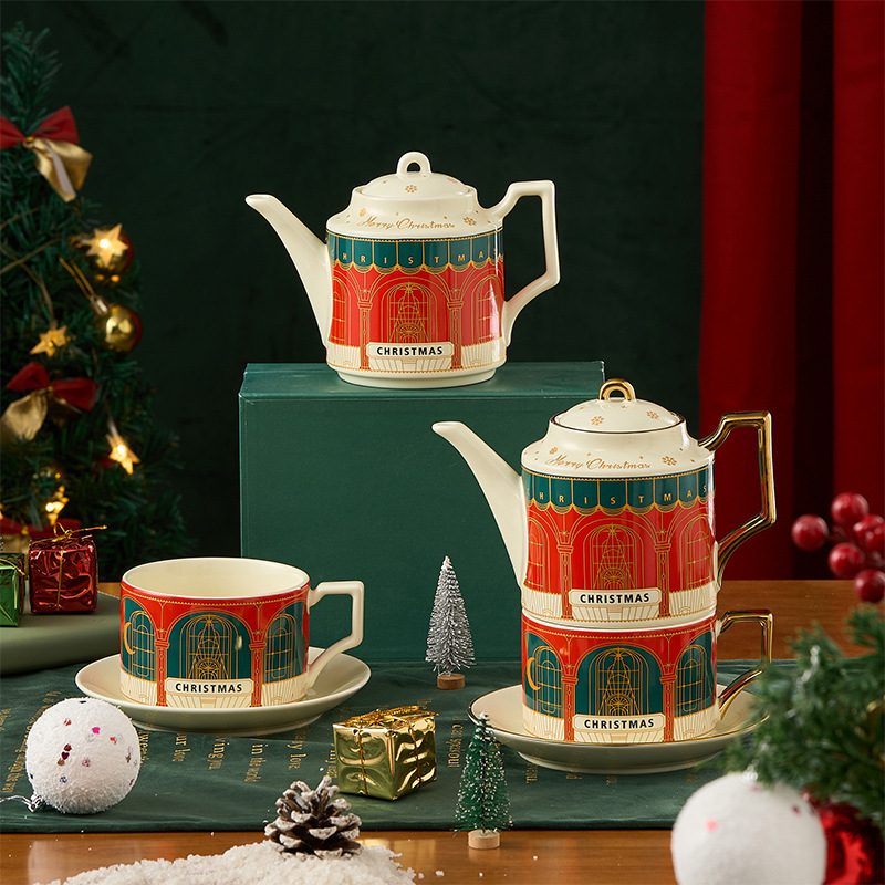 Ins set de té de cerámica Navidad acompañante caja de regalo tetera británica Amazon oro platos tazas de café