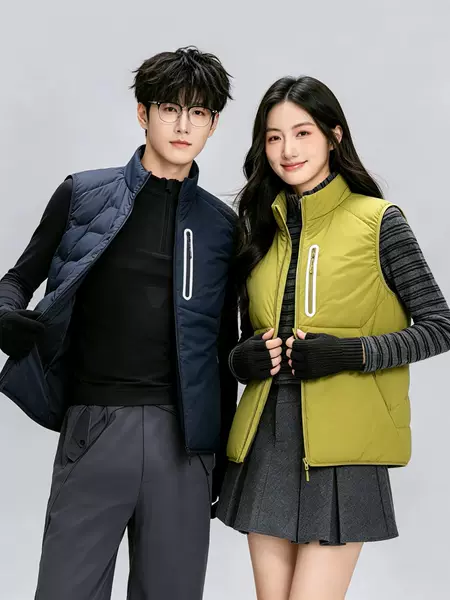 Self-contained storage, autumn and winter outdoor water-repellent padded stand-up collar vest, men's cotton jacket, warm inner layer, women's style