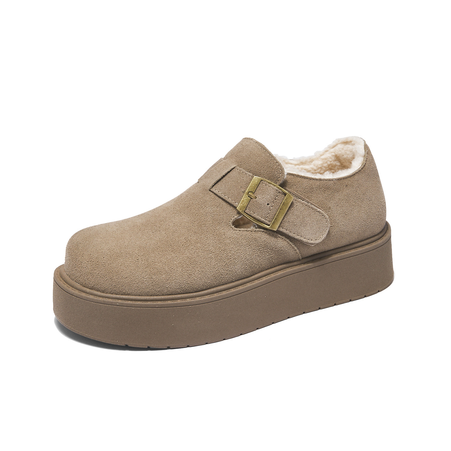 Augu Shi Deng fondo grueso más vello Bocken zapatos mujeres 2025 nuevo invierno un pie todo incluido zapatos de lana zapatos de algodón