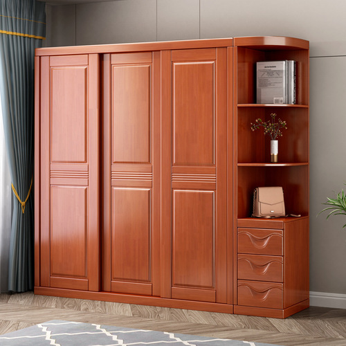 现代简约中式实木衣柜家用卧室大小户型储物柜橡木原木整体大衣橱