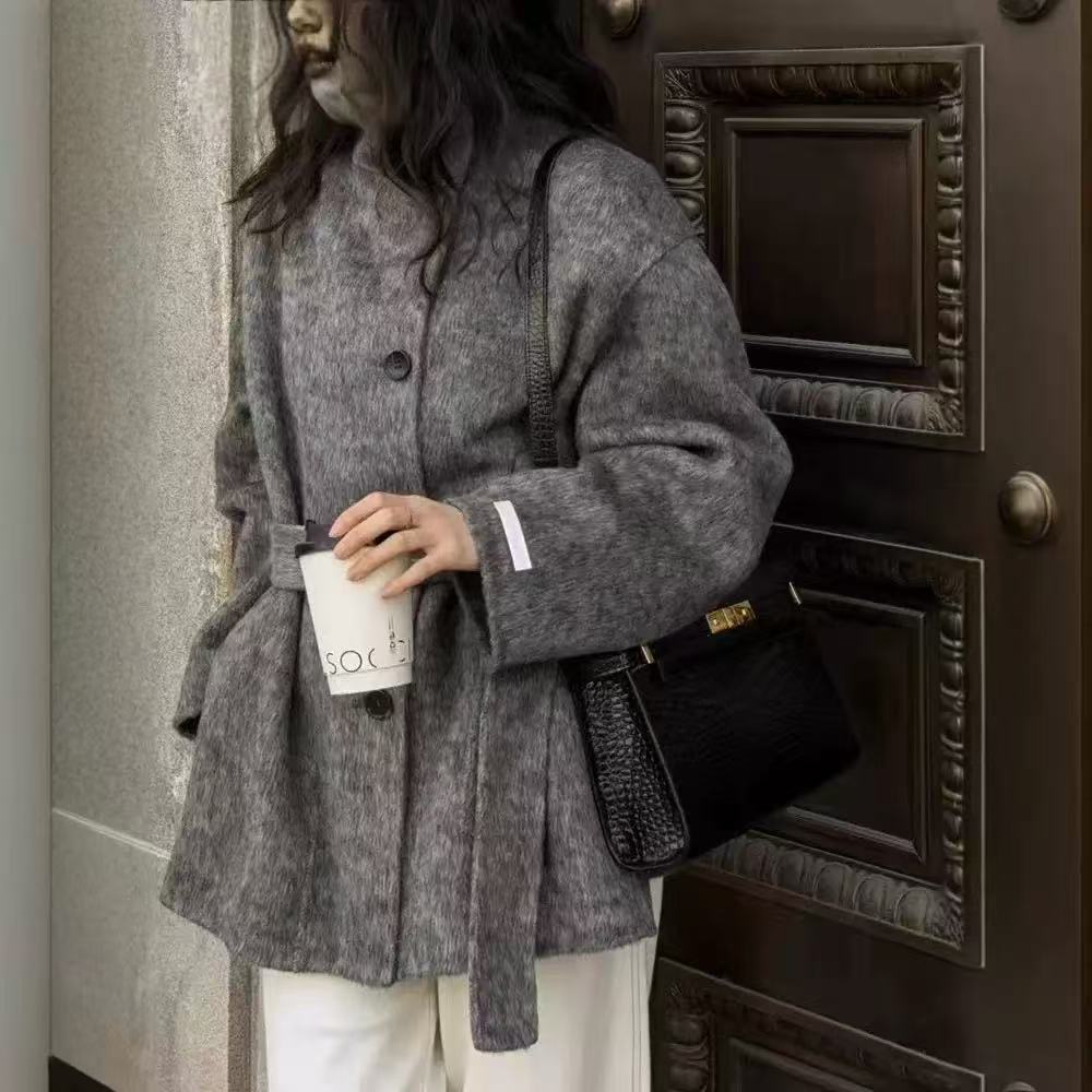 《长期有货》2025秋冬立领高级宽松慵懒加厚中长款双面羊毛大衣