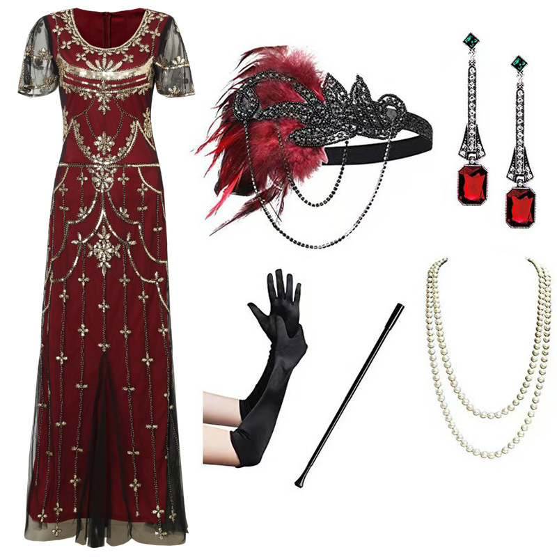 European and American 1920S Retro Sequin Dress Long Dress Stage Banquet Party Bridesmaid Wedding Dress Evening Dress