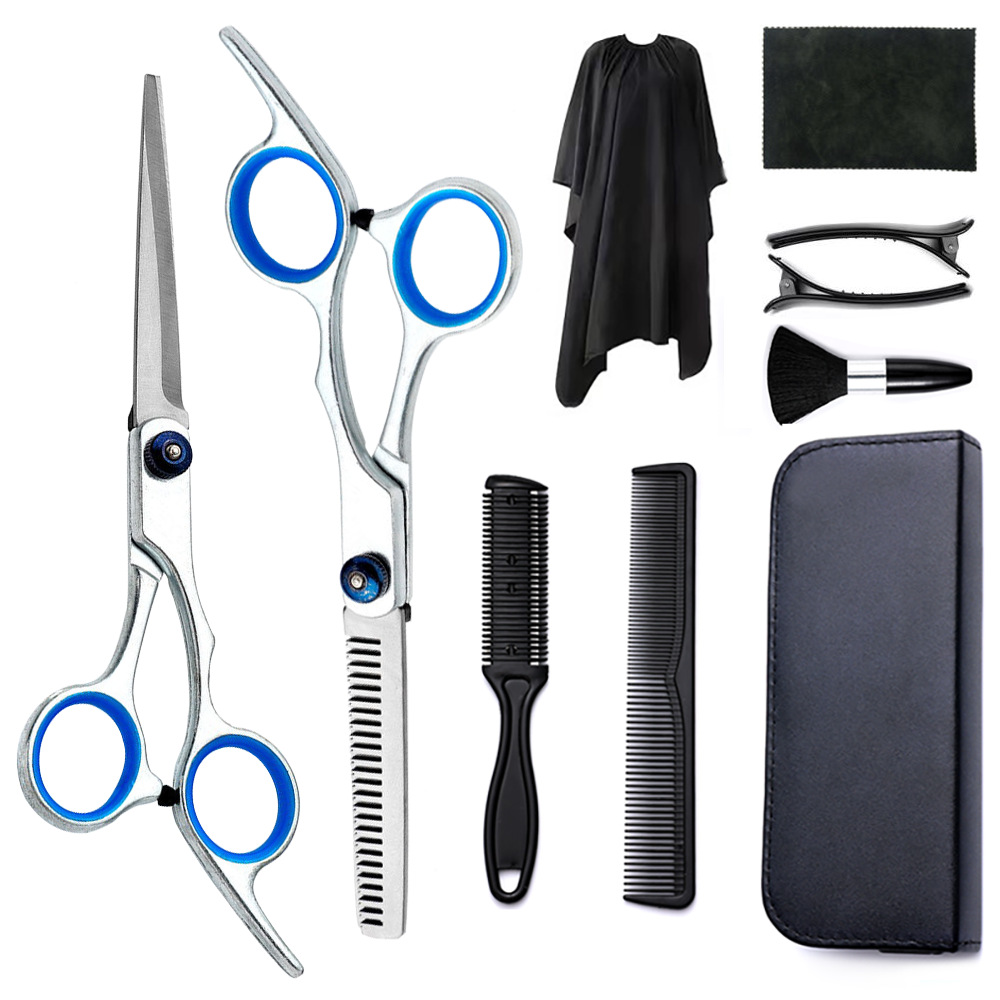 Corte de pelo tijeras transfronterizas amazonas color tijeras de dientes planas cortadas delgadas frange tijeras divisorias fábrica de tijeras al por mayor set de tijeras de peluquería