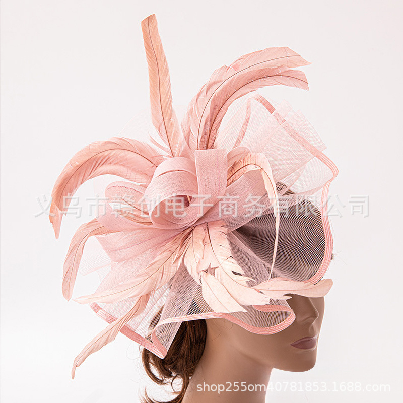 Amazon Temu Cross-Border Shopee Mesh Headdress Mesh Head Flower Feather Hair Accessories Top Hat Hairpin Bridal Headdress