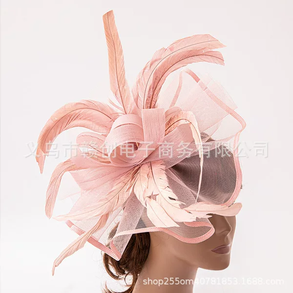 Amazon Temu Cross-Border Shopee Mesh Headdress Mesh Head Flower Feather Hair Accessories Top Hat Hairpin Bridal Headdress