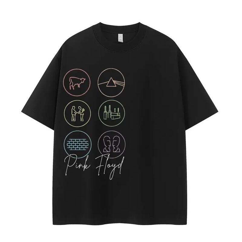 Cross-Border European Size Unisex Short-Sleeve T-Shirt Pink Floyd Band Retro American Street Style Niche Design