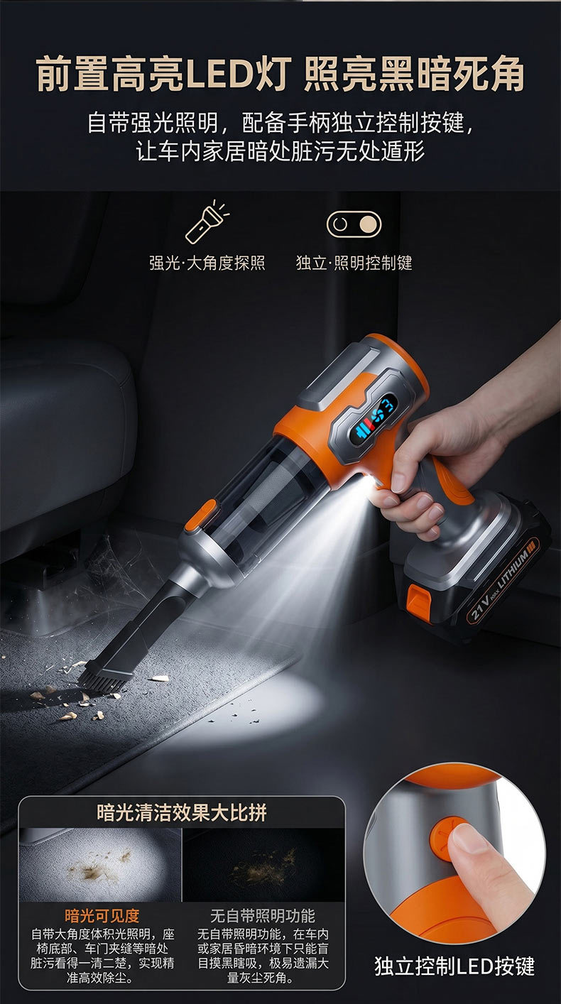 Car-Mounted Wireless Vacuum Cleaner, Dust Remover, High Suction Power, Rechargeable, Mini Portable Handheld, Blowing and Suction Integrated, High Power, for Home Use