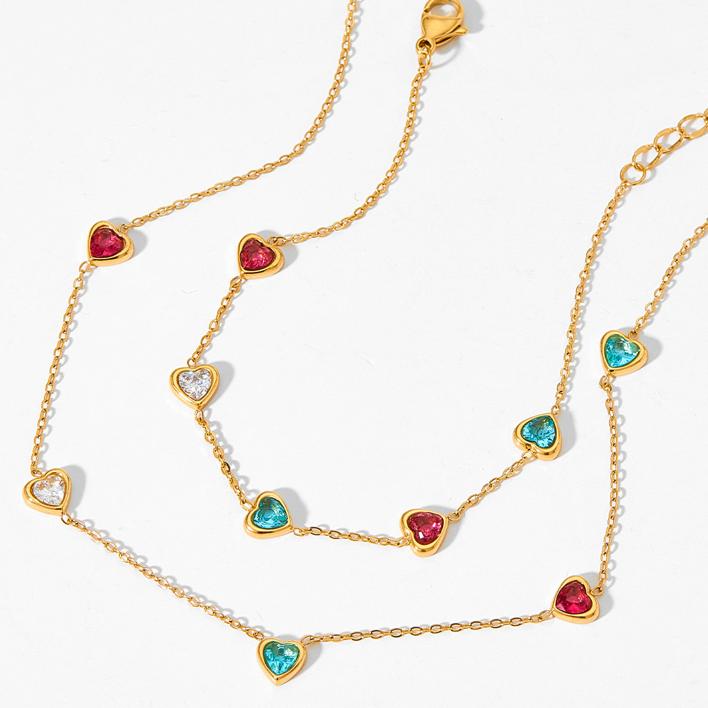 Sweet Heart Shape Stainless Steel Titanium Steel Plating Inlay Zircon Necklace_colorza_4