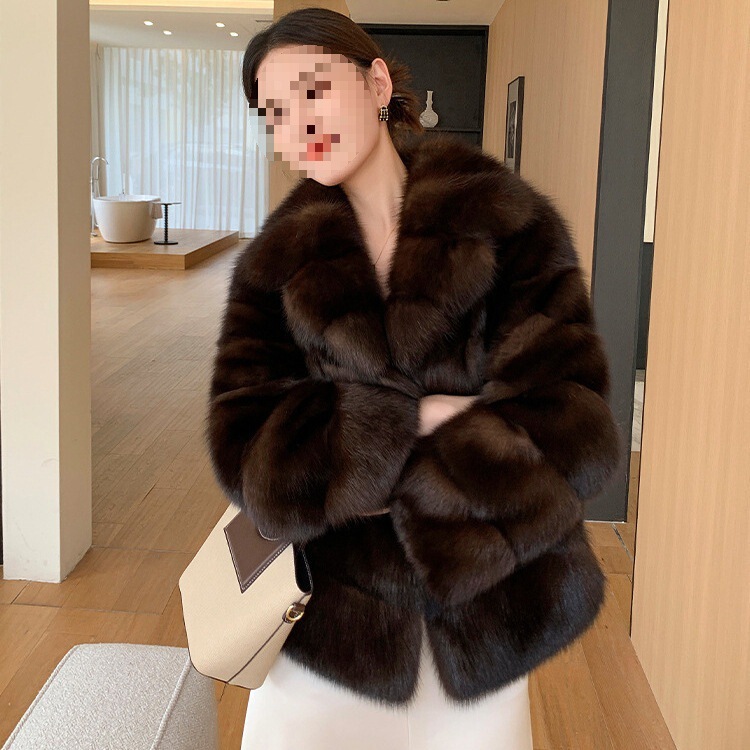 Women's Faux Sable Fur Coat, Russian Style, Warm, Farmer-Style, Fashionable, Light Luxury, Winter, European and American Style
