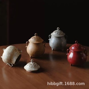 Fanru Powder-Fired Ceramic Empty-String Three-Legged Incense Burner for Home Zen Sandalwood Incense Burner with Lid Incense Home Furnishings