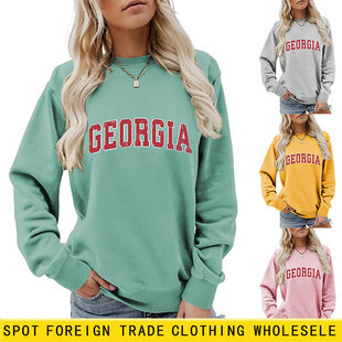 European and American Foreign Trade Cross-border Fashion Round Neck Fun Sweat GEORGIA Loose Casual All-match Women's Top Long Sleeve