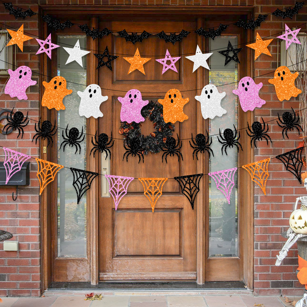 Decoración de fiesta de vacaciones de Halloween, bandera de pull, murciélago fantasma, bandera de pull, barra de flores, decoración de pared, adornos de pancartas