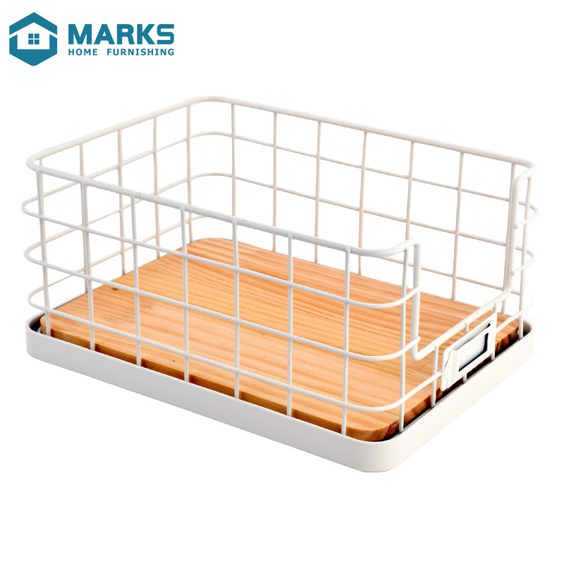 简约铁艺护肤收纳筐书籍杂志文具收纳篮侧F方开口可层叠置物篮