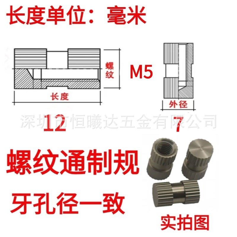 304 ステンレス鋼ローレットインレイナット、埋め込みナット、雌ねじインサート、シングルパスブラインドホール射出成形ナット|undefined