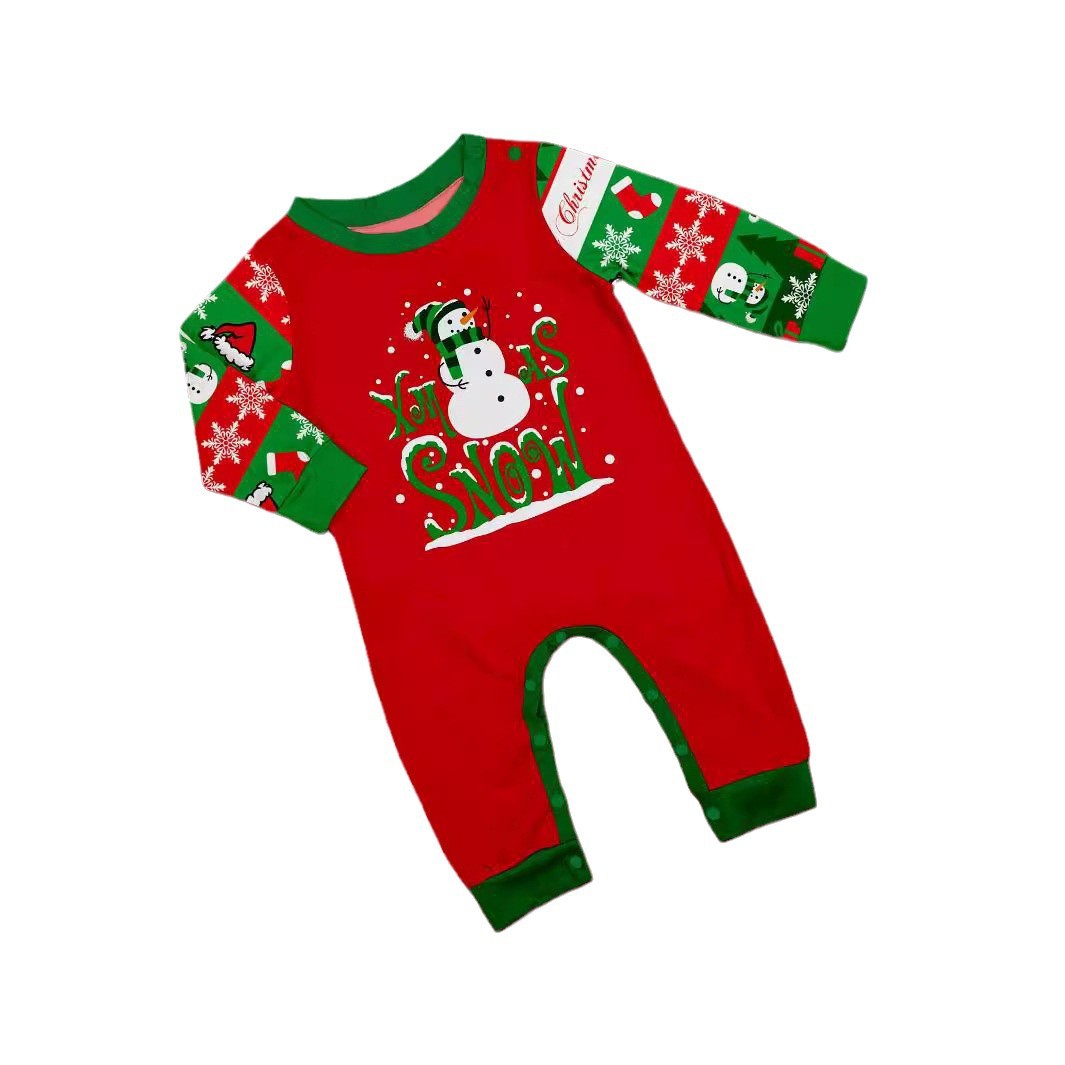 Christmas snowman Snowflake letter stripes Christmas family suit printed home wear_voghion.com