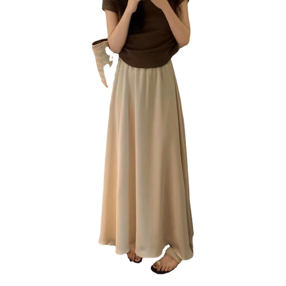 2023 Французская Хепберн Уксусная Атласная Юбка Женская Длинная Юбка Большая Юбка-Качели