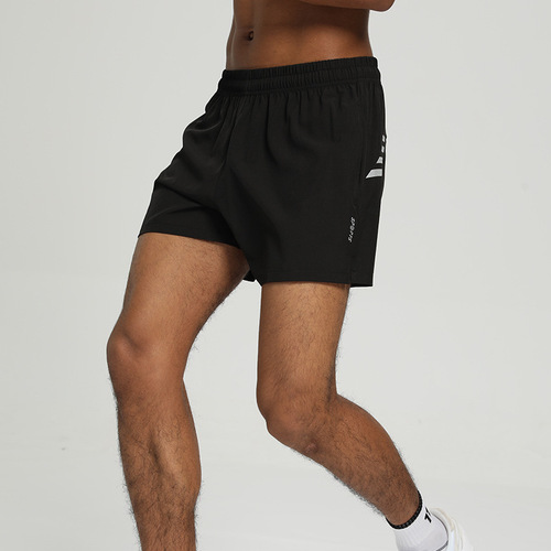 Elastic quick-drying three-point sports shorts for men's summer marathon running fitness printed loose reflective strip training pants