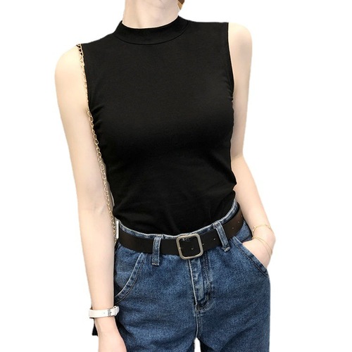 Women's sleeveless half-high crew neck camisole, tight inner base top, outerwear fashionable top, trendy Southeast Asian style