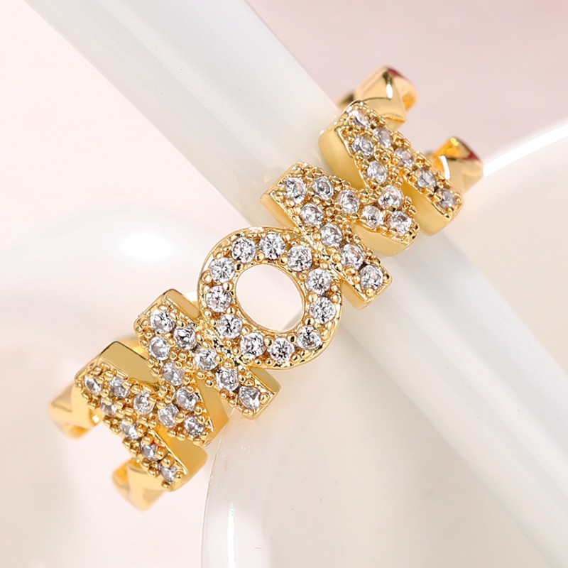 6g Weight Zircon Inlay Material Open Rings Classification Adjustable Ring Size 1 Piece Quantity Daily, Street Occasion Copper Material Letter, Heart Shape Pattern Women's Gender Inlay Design Shiny Style Shiny Letter Heart Shape Copper Inlay Zircon Open Rings 15