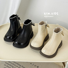 2025年秋季新款儿童马丁靴韩版珍珠蝴蝶结公主靴时尚皮靴