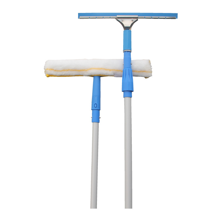 Wipe Glass Extension Telescopic Rod Blue Stainless Steel Glass Wiper Household Window High-rise Building Cleaning Tool
