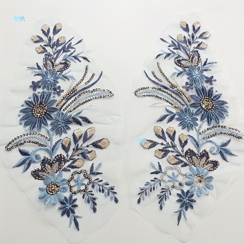 Sequin Floral Lace Fabric Embroidered Applique Patches For