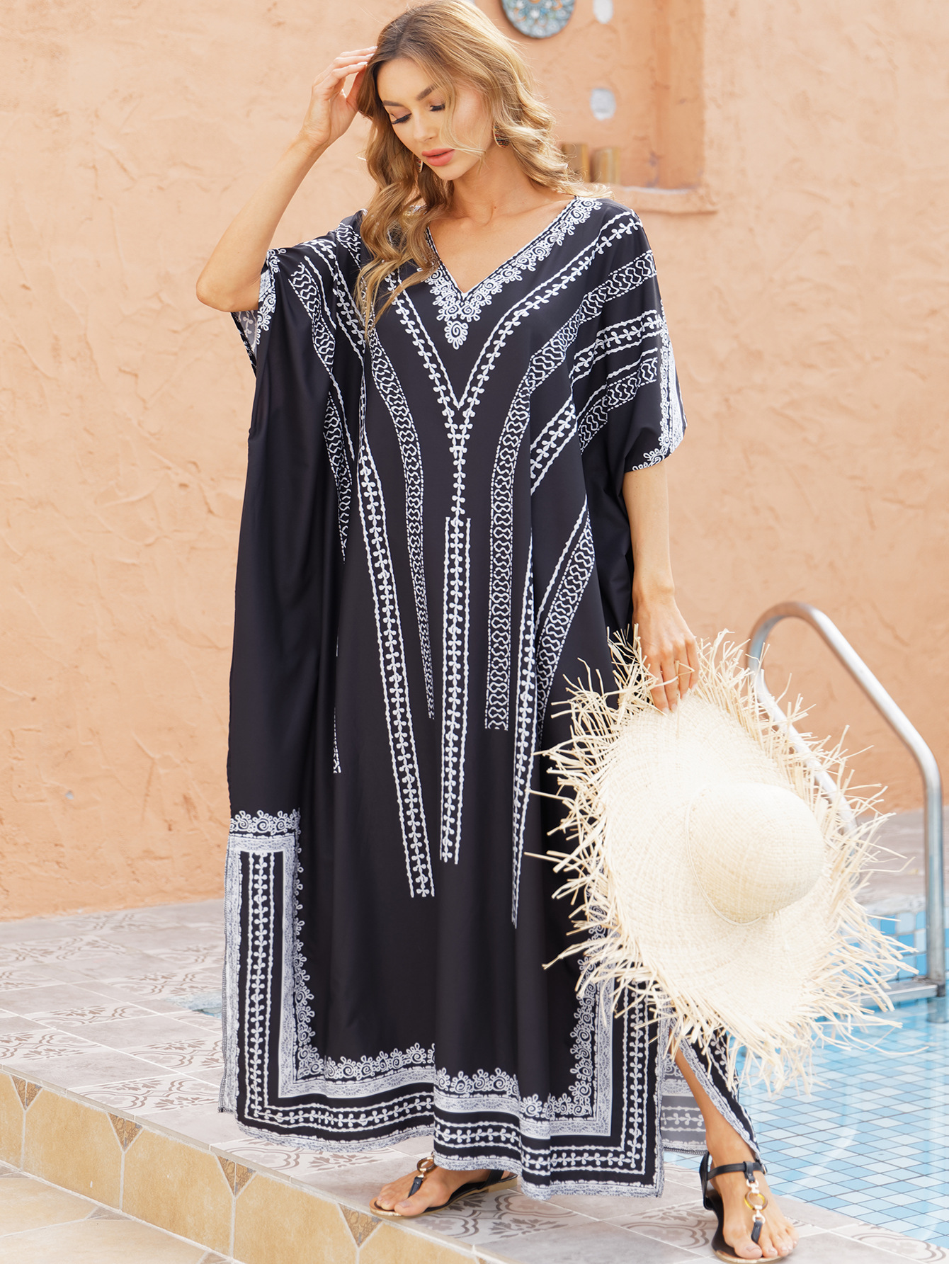 Europa y América de cuatro lados de poliéster elástico impreso traje de vacaciones más tamaño playa protección solar camisa bikini traje de baño blusa 5D67