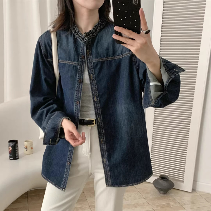 Ruffled Collar Denim Shirt for Women, European Style, 2026 Spring New Fashion Trendy Top Ruffled Collar Denim Shirt for Women, European Style, 2026 Spring New Fashion Trendy Top