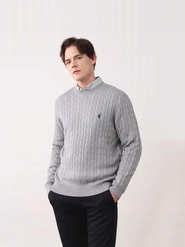 保罗秋冬针织衫男长袖2025新款纯色打底衫圆领小马刺绣百搭毛衣男|undefined