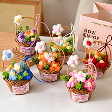 仿真花假花雏菊花束手工编织泡芙花篮桌面摆件批发教师节礼物跨境