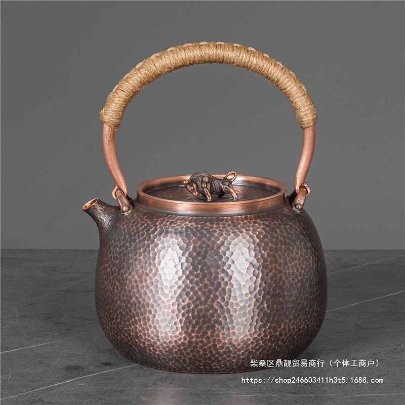 一体铜壶一张铜打手工锤纹铜壶紫铜壶纯铜壶烧水壶加厚铜壶煮秦之