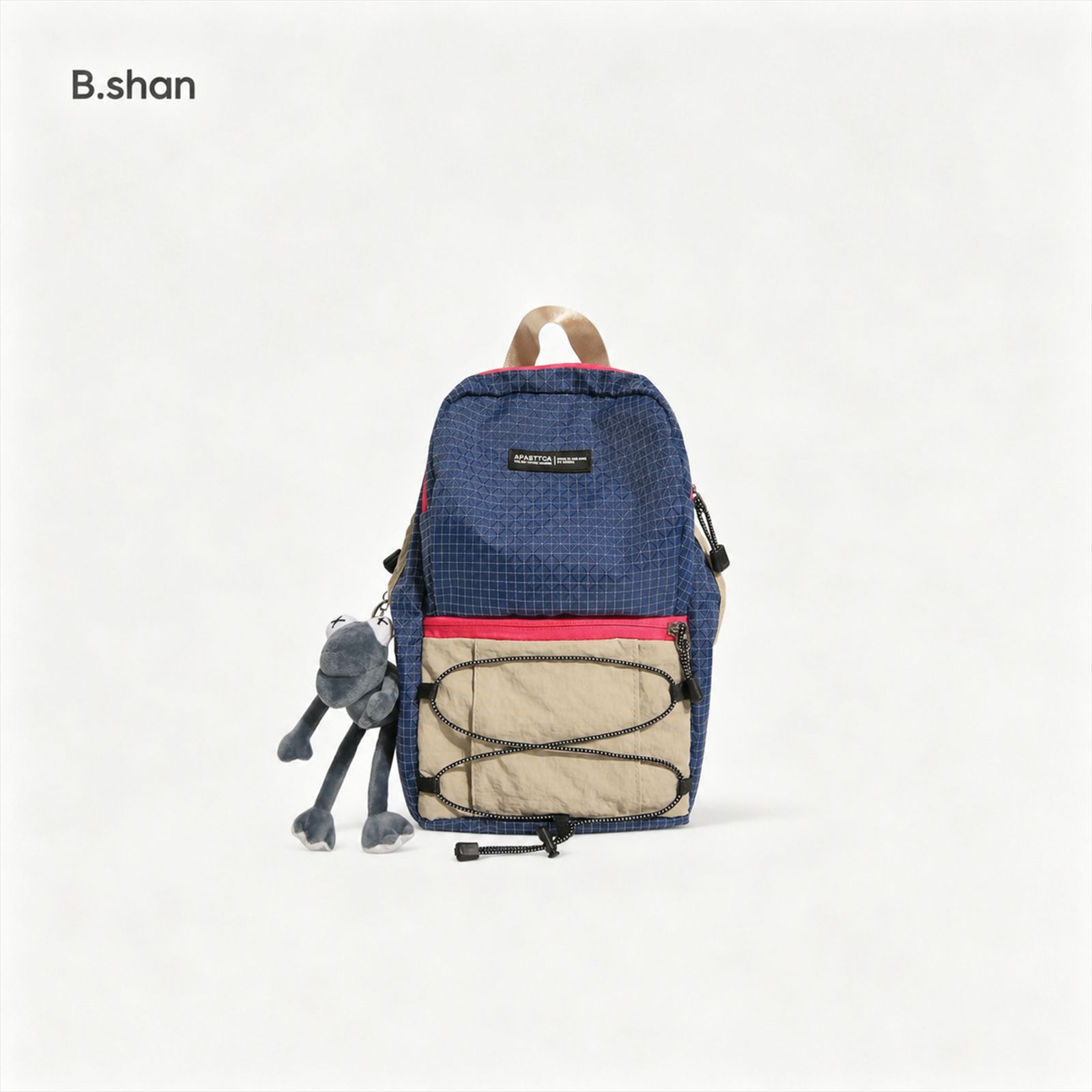Ins-style plaid color-blocking outdoor children's backpack, lightweight drawstring pendant school bag, casual backpack for boys and girls for outings