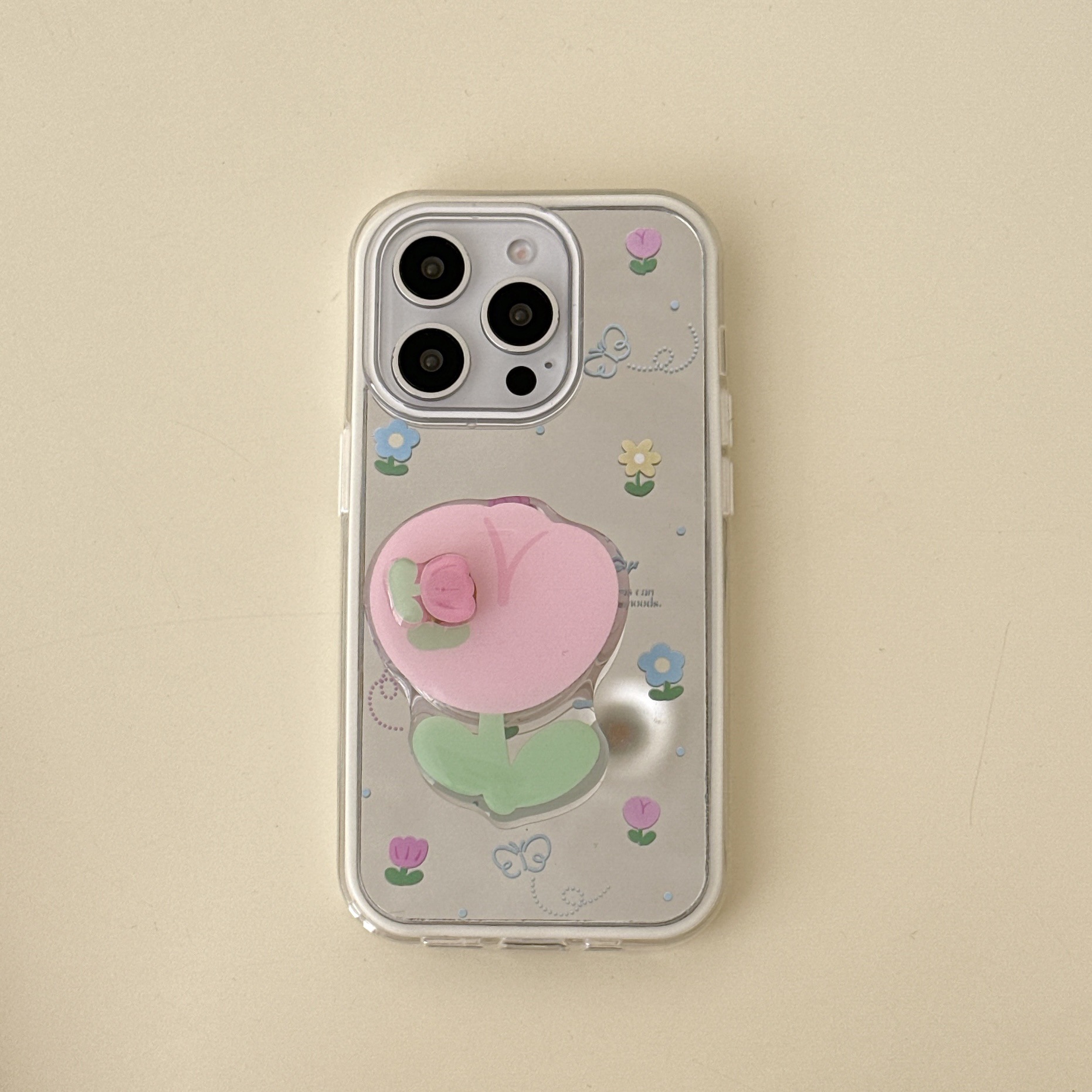 Tulipanes tridimensionales suaves de verano para Apple 15/16 funda para teléfono móvil 14Pro espejo 16ProMax flor 13