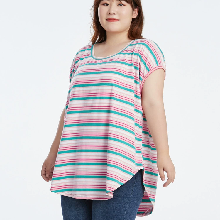 Женская одежда больших размеров, толстая 200 кг 300 кг, летняя рубашка с короткими рукавами в полоску с летучей мышью, домашняя одежда, толстый Топ