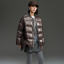 90鹅绒羽绒服女亮面棒球服高档立领短款宽松加厚外套冬季2025新款