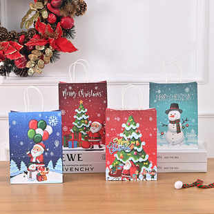 Cartoon Christmas White Kraft Paper Bag Christmas Tree Gift Packaging Bag Large Capacity Handbag Christmas Style Candy Bag