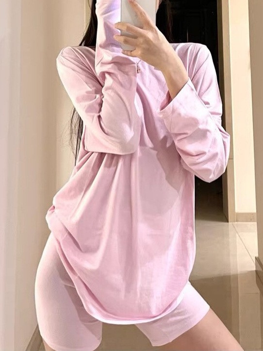 在庫あり skims ゆったり肌に優しい長袖Tシャツ レディース ゆったり快適 カーダシアン風 BFスタイル ホームウェア パジャマセット|undefined