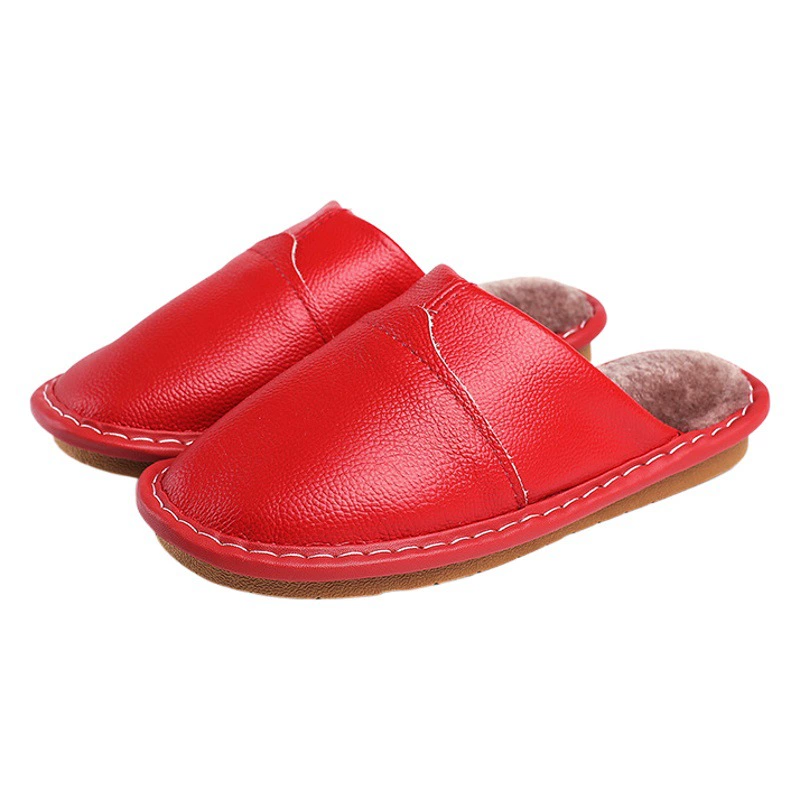 Тапочки из воловьей кожи Haining для мужчин и женщин, для любителей осени и зимы, Нескользящие домашние теплые кожаные хлопковые тапочки с Полом оптом