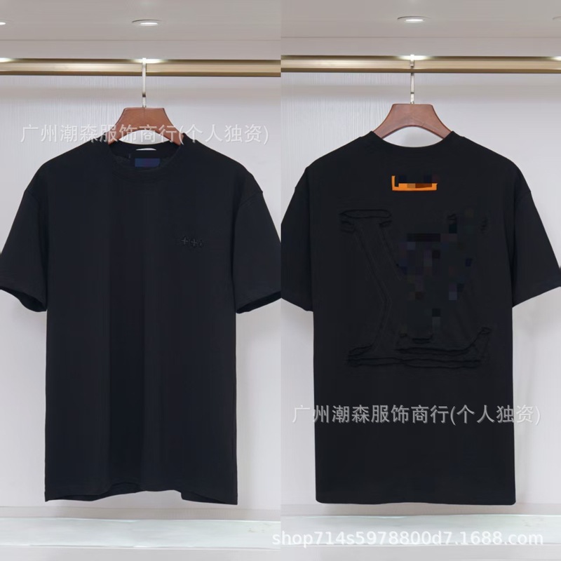 现货跨境奢潮驴家高品质L满印字母短袖外贸经典款圆领男女宽松T恤|undefined