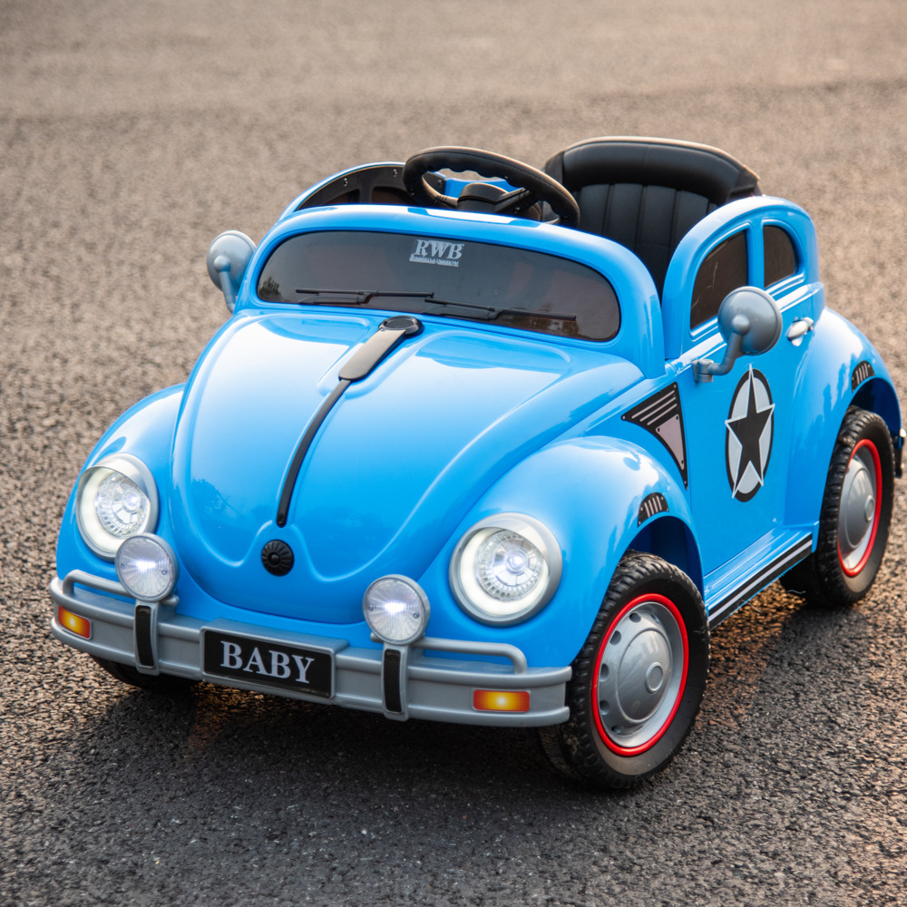 Niños retro coche eléctrico de cuatro ruedas control remoto carro escarabajo todoterreno juguetes para niños se puede sentar coche para niños image 11