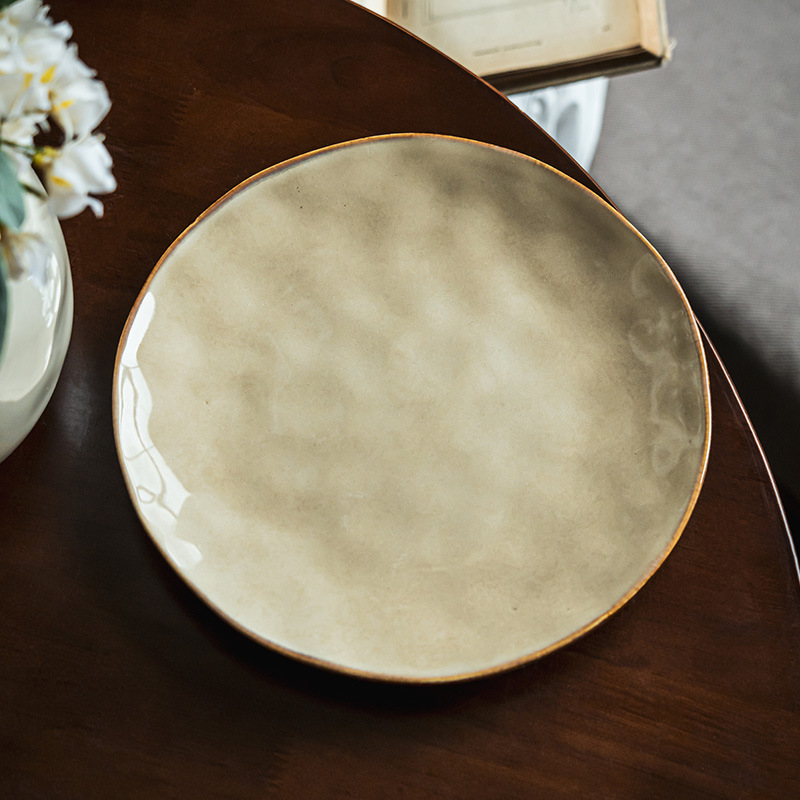 Estilo japonés retro placa de cerámica hogar de alta calidad Placa de lujo ligero B & B Placa de filete occidental ligeramente defecto