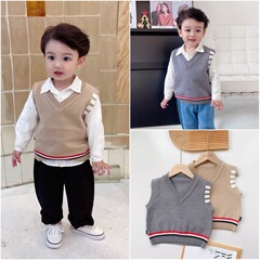 Infant and toddler woolen vests 2024 new style knitted tops for boys and girls, children's warm outerwear, trendy vests