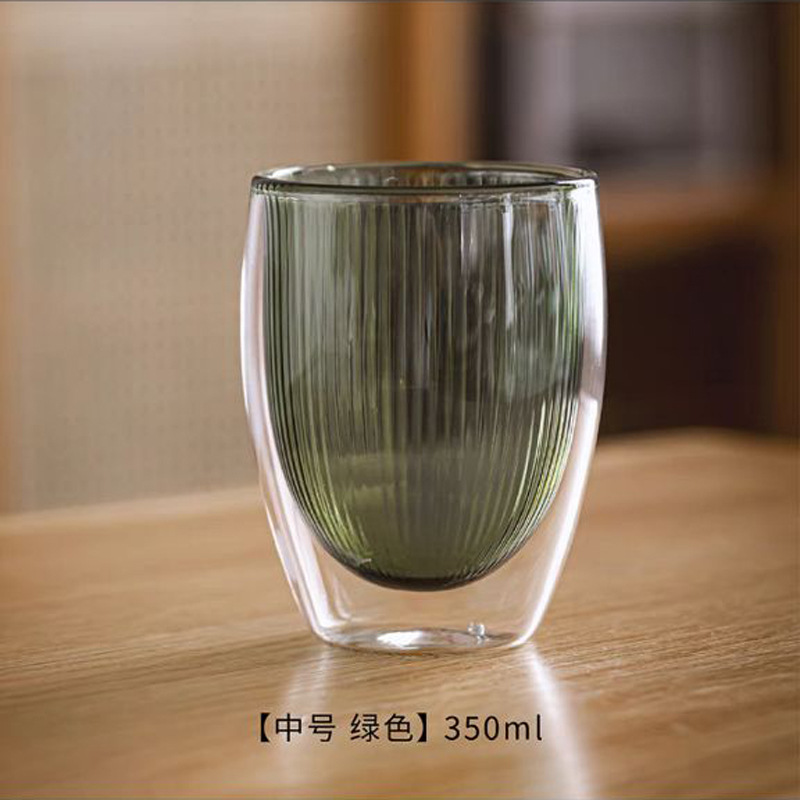 Colorido de doble capa Taza de borosilicato a rayas taza de vidrio transparente taza de agua desayuno bebida jugo Taza de leche taza de café