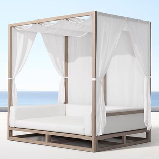 Outdoor Swimming Pool Bed, Open-Air Courtyard, Garden Balcony, Villa Teak Beach Bed