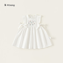 宥宝童装女童夏季新款田园无袖裙儿童花边领刺绣裙子蝴蝶结连衣裙