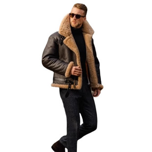Amazon AliExpress Men's Thickened Dark Curry One-piece Long Sleeve Fur Jacket