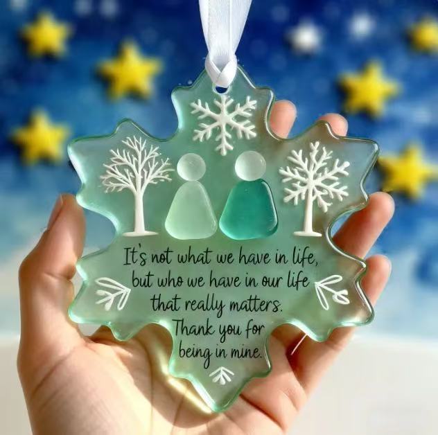 跨境爆款 Snowflake Shaped Sea Glass Friendship Ornament挂件|undefined