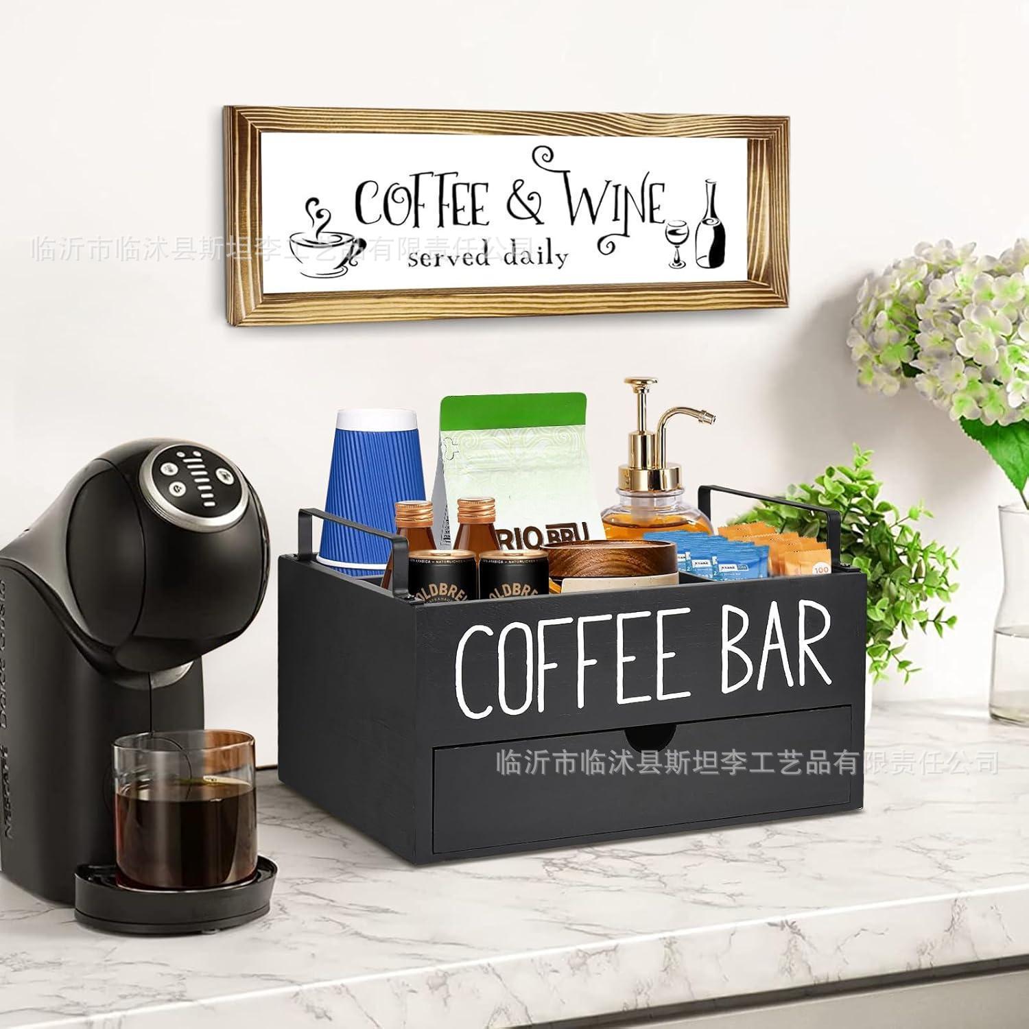 Caja de almacenamiento de tazas de café de madera sólida con escritorio de cápsulas de café de madera dividida, soporte de bolsa de café de madera para almacenamiento transfronterizo