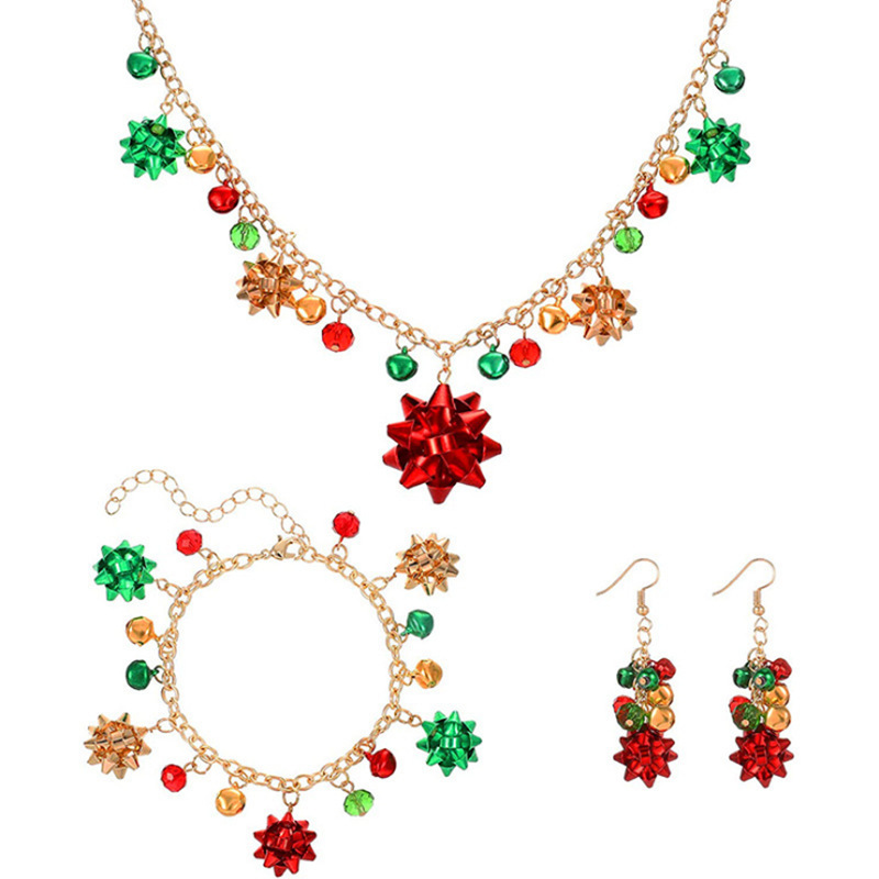 欧米の国境を越えた新しいクリスマスセットのネックレスのイヤリングのブレスレットの花の色の鈴のクリスマスのアクセサリーのアクセサリー|undefined